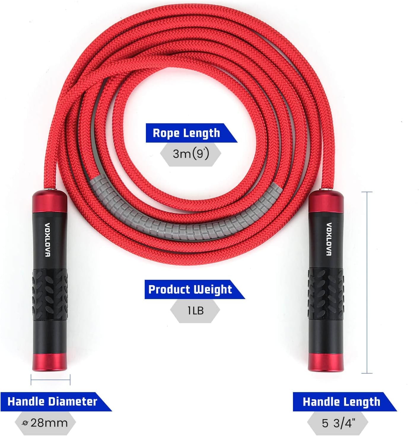 VOXLOVA Weighted Jump Rope – 1LB Heavy Jump Rope for Men & Women | Adjustable 9MM Rope with Non-Slip Aluminum Handles | Cardio, HIIT & Fitness Training