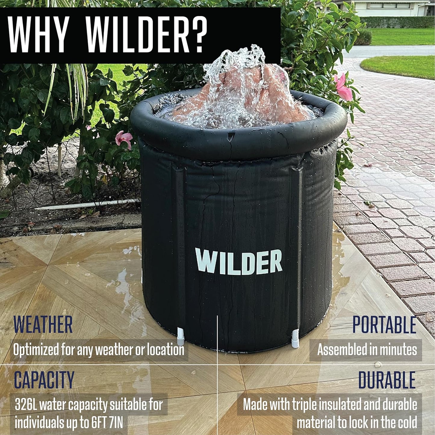 Wilder XL Cold Plunge Tub – 86 Gallon Triple-Insulated Portable Ice Bath for Recovery